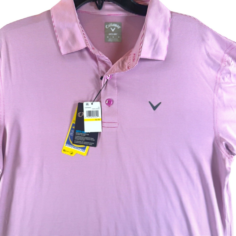 Callaway Golf Polo M Opti-Dri Caviar Striped Pink Performance Shirt CGKS90B4